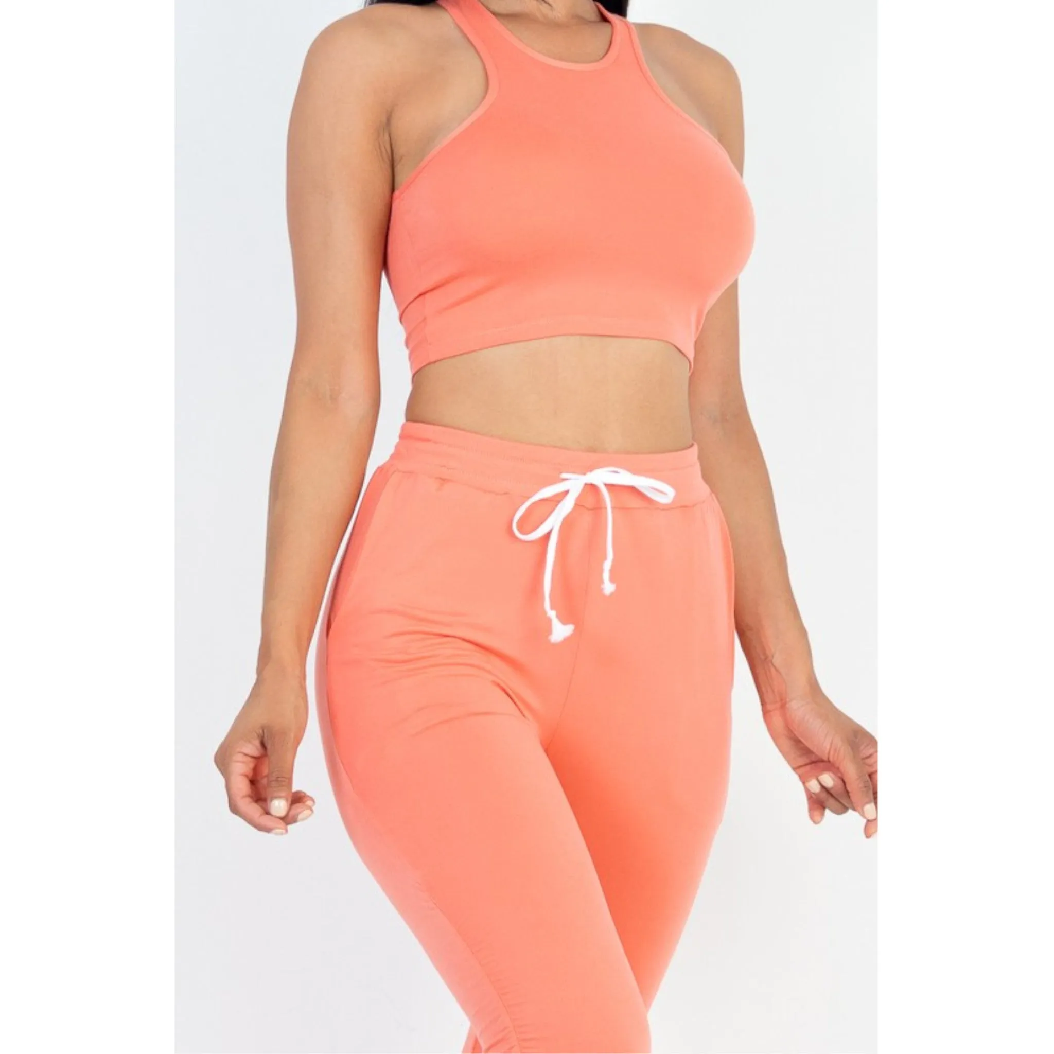 Crop Top & Ruched Drawstring Pants Set