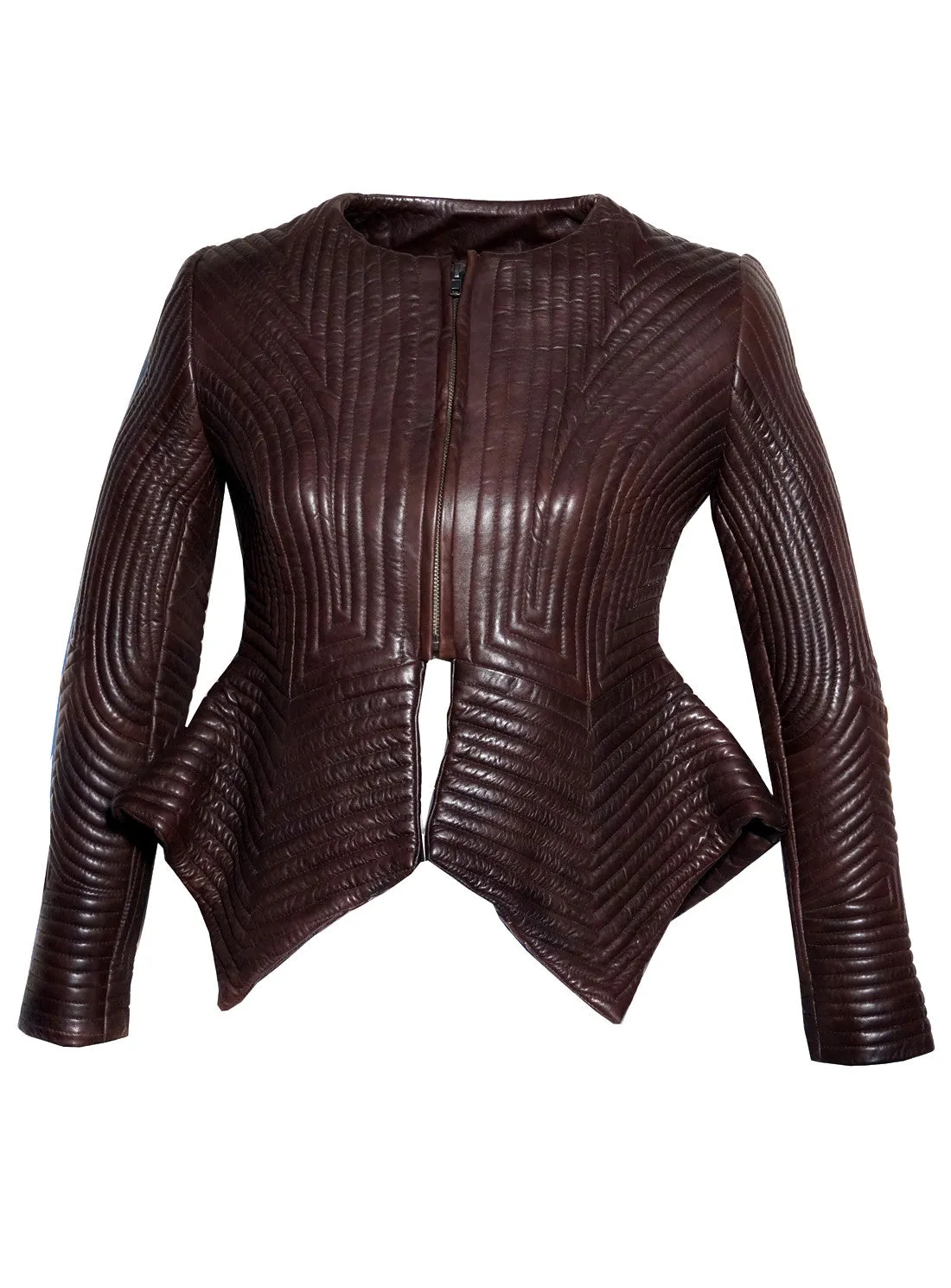 Emma Women Multi Stitch Leather Frock Jacket