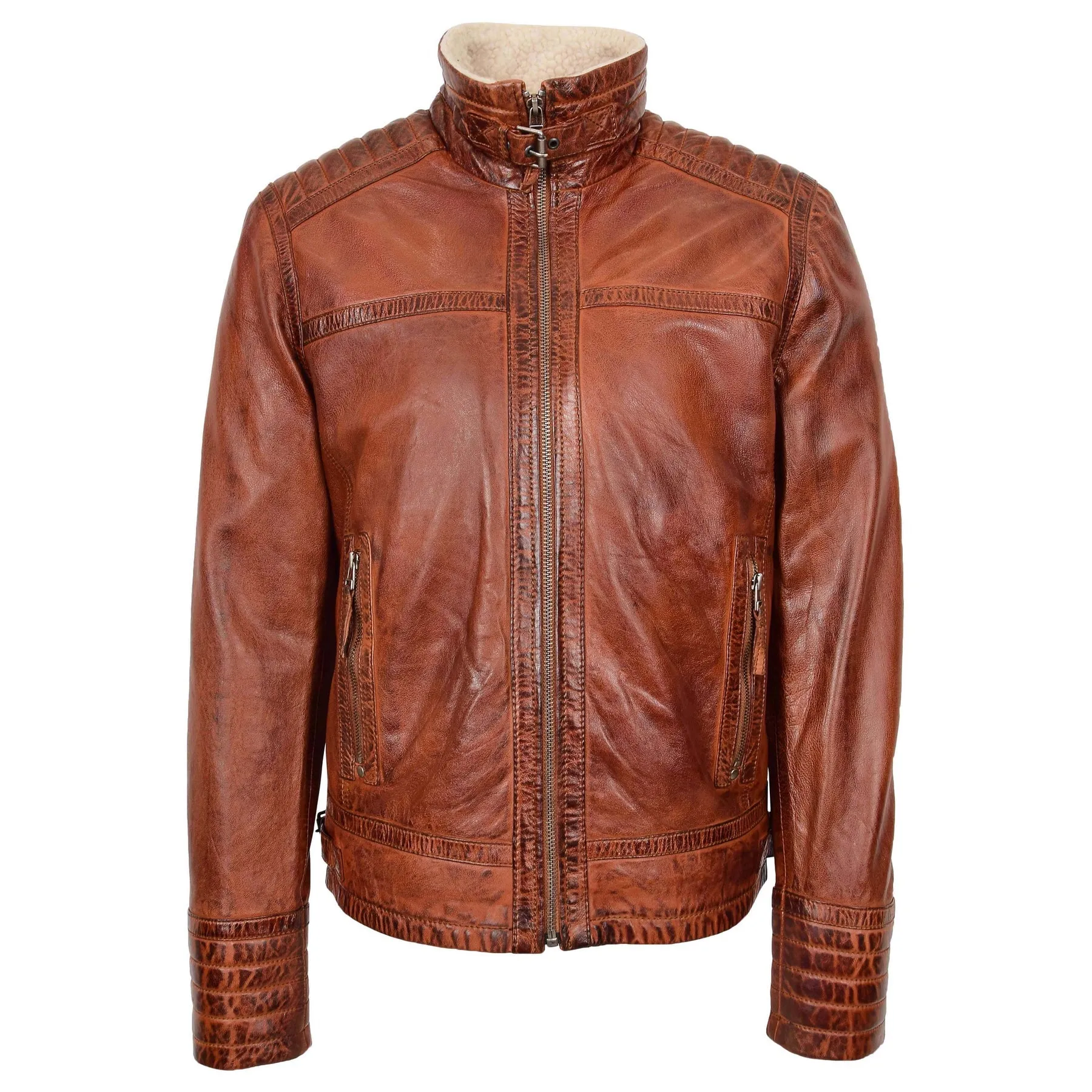 Men’s Genuine Leather Biker Style With Sherpa Lined Brown Vilhelm