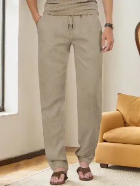 SANOPY Men's Solid Color Cotton And Linen Waist Drawstring Casual Pants, Loose Straight Pants