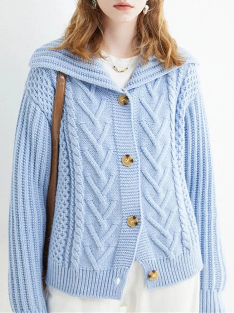 Solid Minimalist Sweaters For Women Lapel Long Sleeve Patchwork Single Breasted Knitting Sweater Female Fashion
