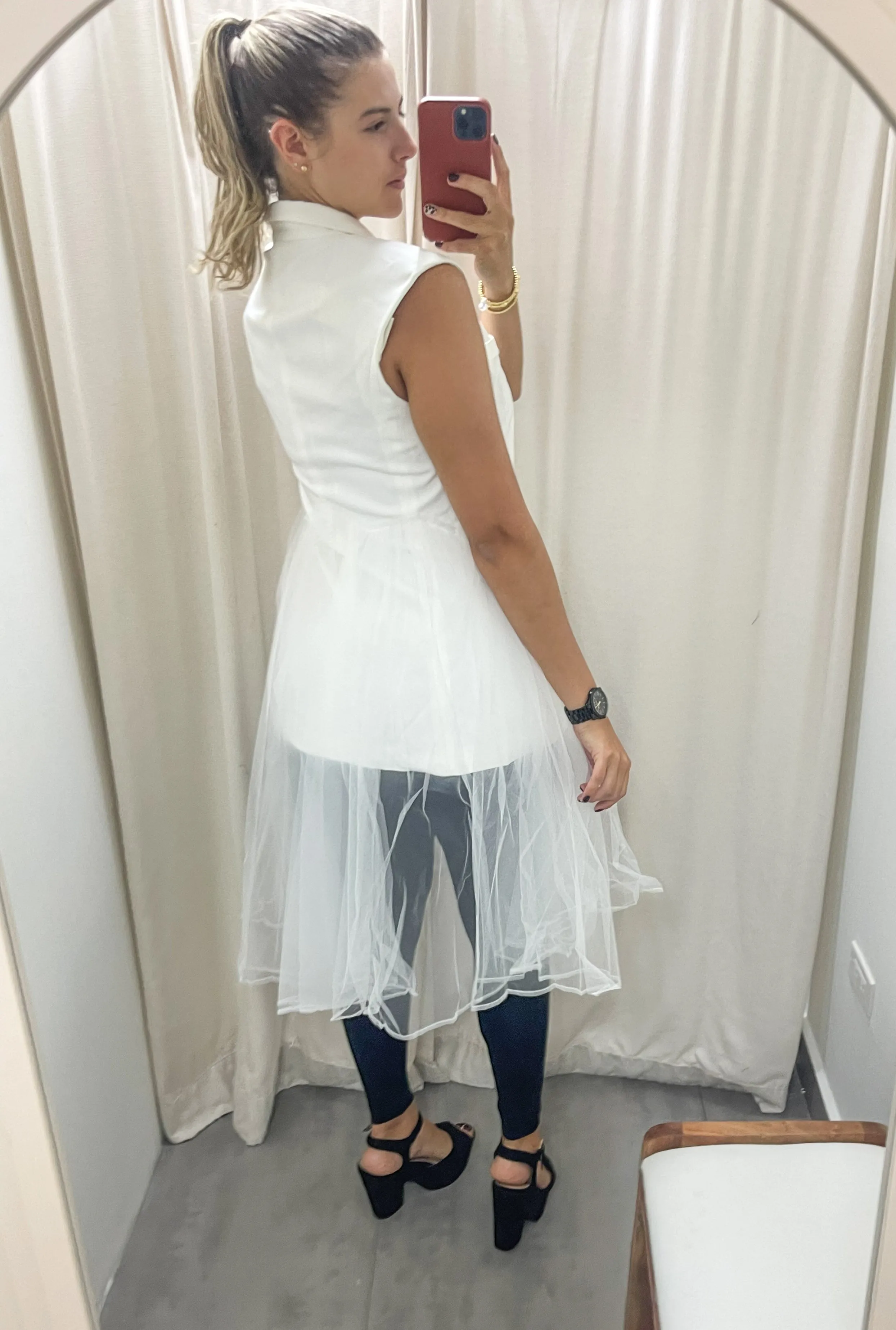 WHITE ELEGANT TULLE DETAIL VEST