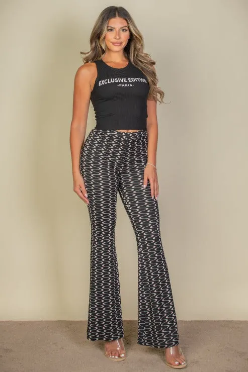 Wide Leg Wavy Print Stretch Flare Pants