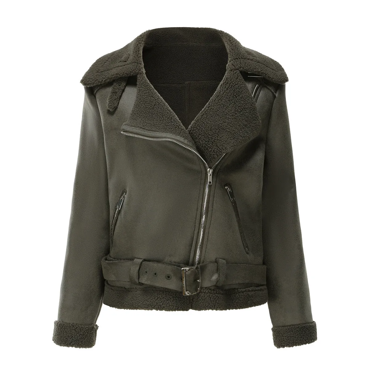 Women Faux Fur Shearling Leather Jacket